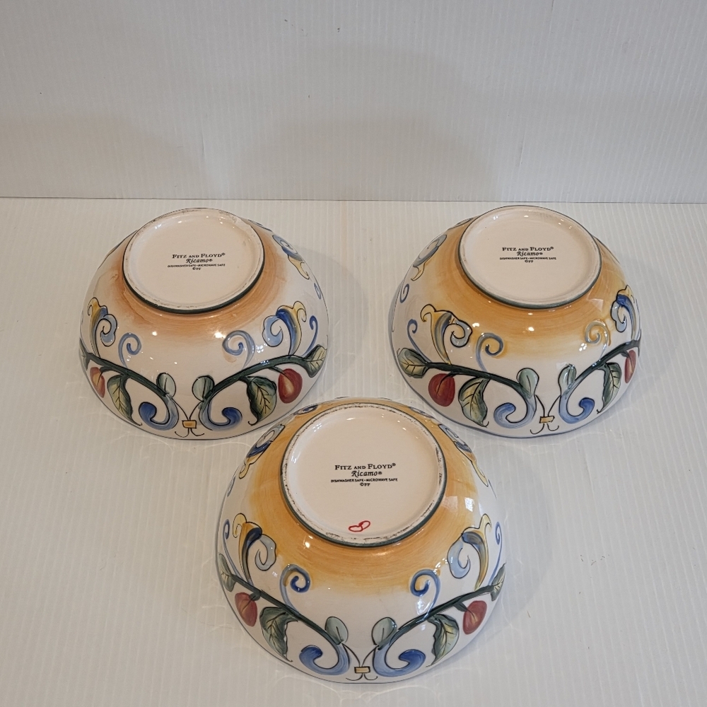 Fitz & Floyd Ricamo Scalloped Soup Salad Bowls Set of 3 Floral Vines 6.25in - Picture 11 of 15